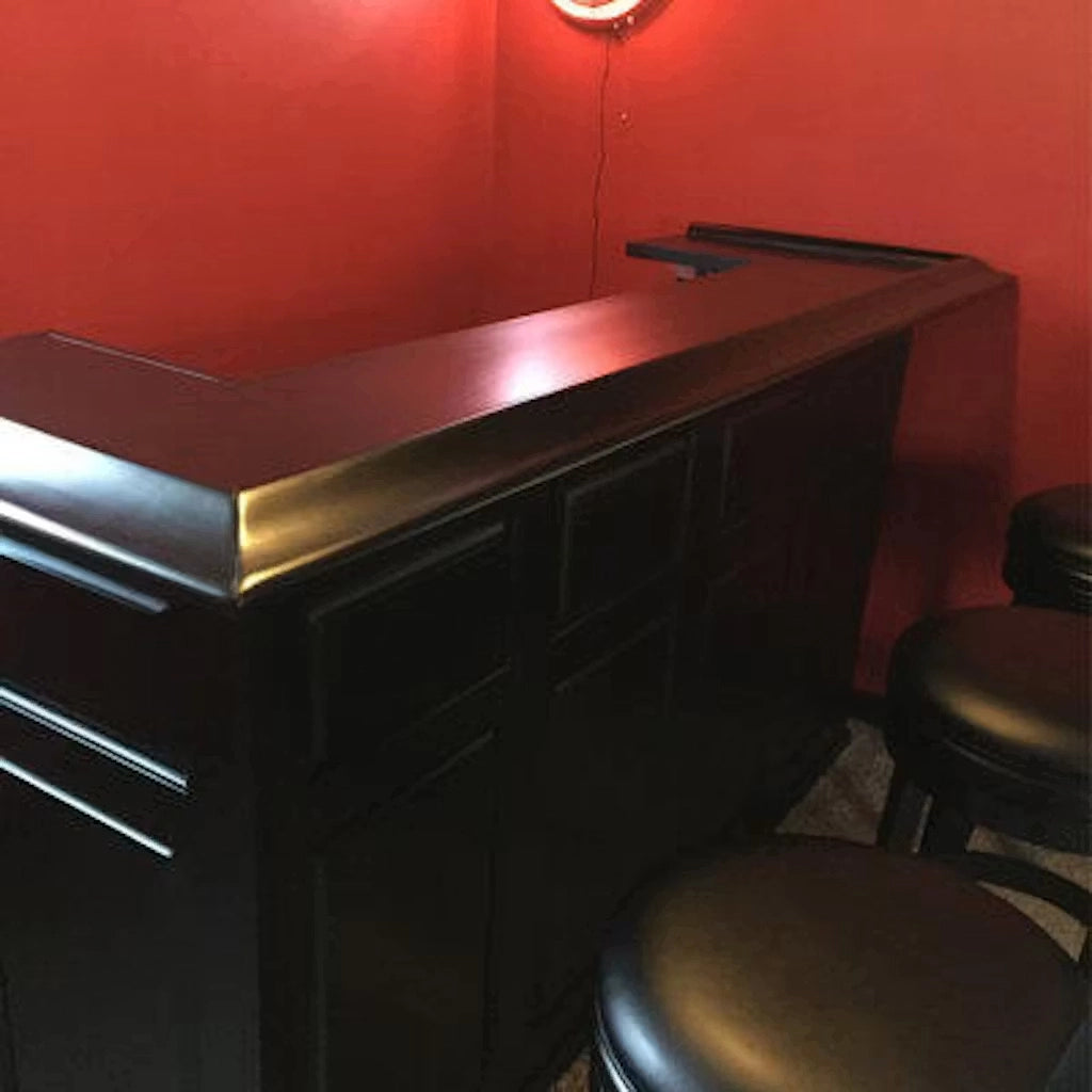 RAM Game Room 72" Home Bar in Black real photo with bar stools - Home Bars USA