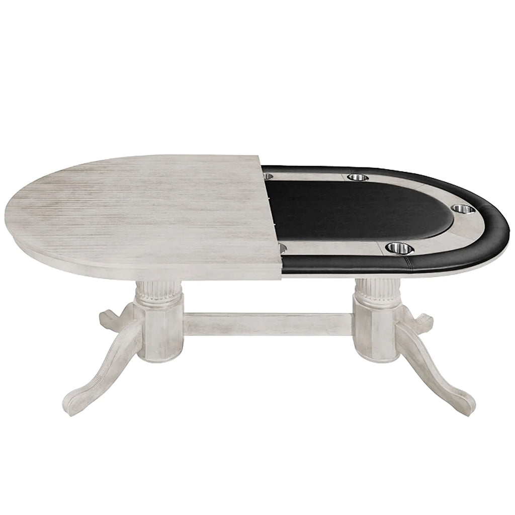 RAM Game Room 84" Texas Hold 'em Game Table in Antique White multi functional with dining top - Home Bars USA