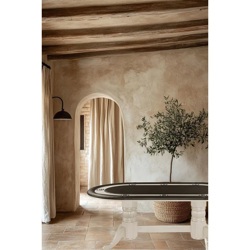 RAM Game Room 84&quot; Texas Hold &#39;em Game Table in Antique White in a room - Home Bars USA