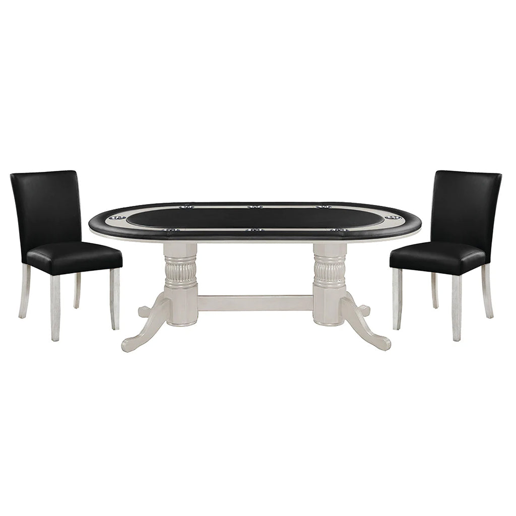 RAM Game Room 84&quot; Texas Hold &#39;em Game Table in Antique White set with stools - Home Bars USA