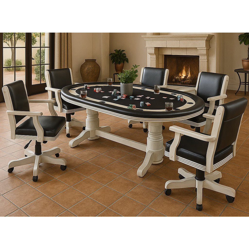 RAM Game Room 84" Texas Hold 'em Game Table in Antique White with poker top - Home Bars USA