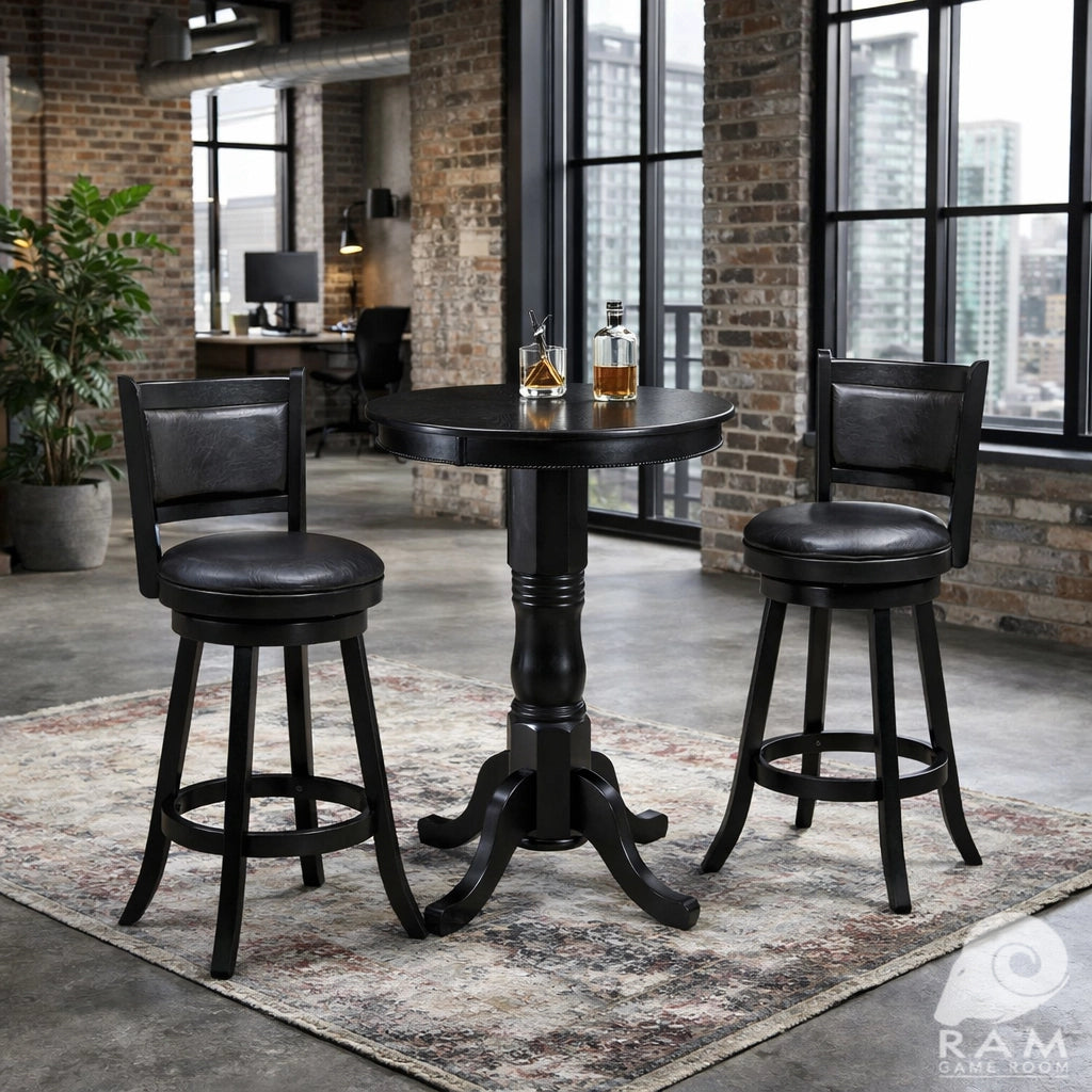 RAM Game Room Bar Stool with Back in Black in interior design - Home Bars USA