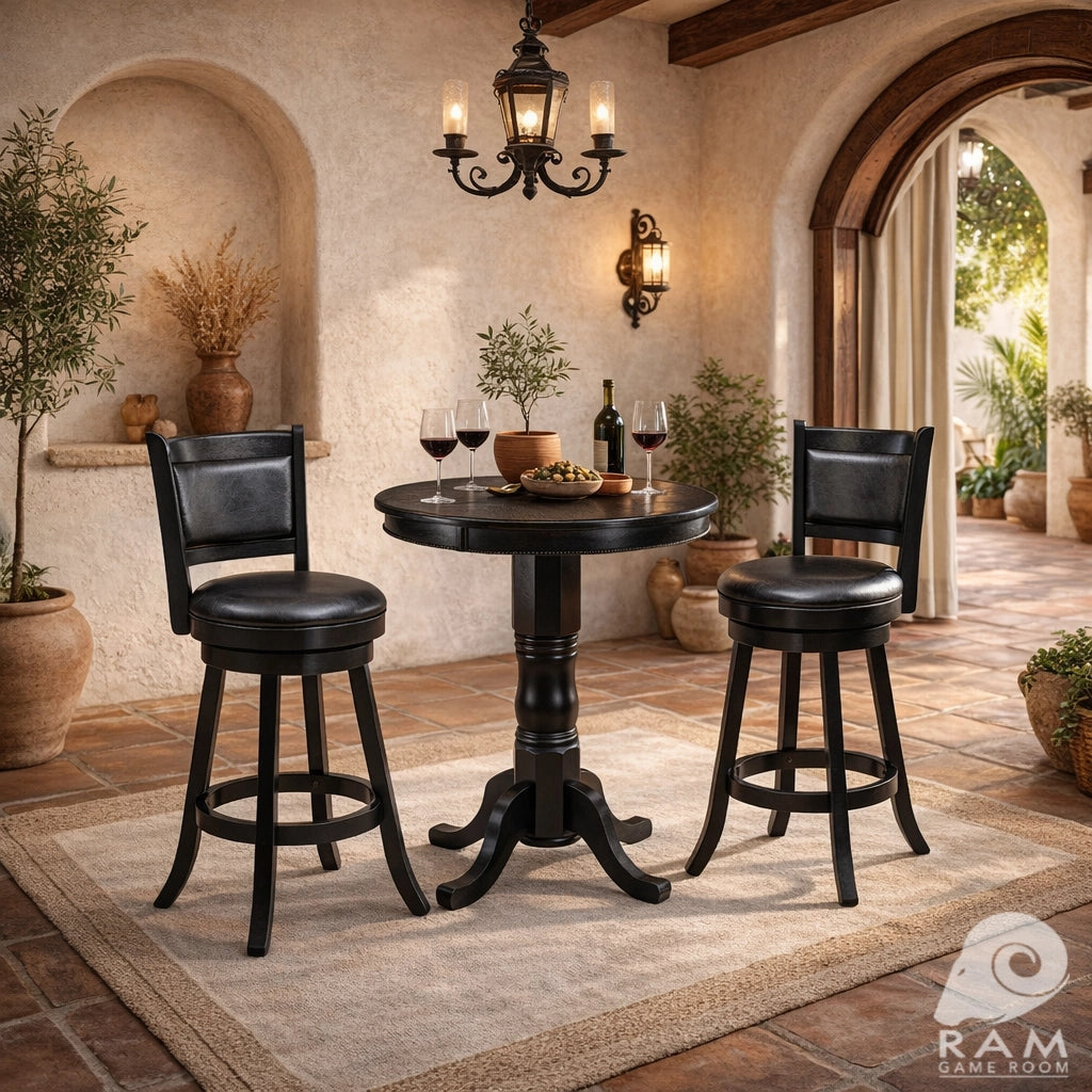 RAM Game Room Bar Stool with Back in Black set - Home Bars USA