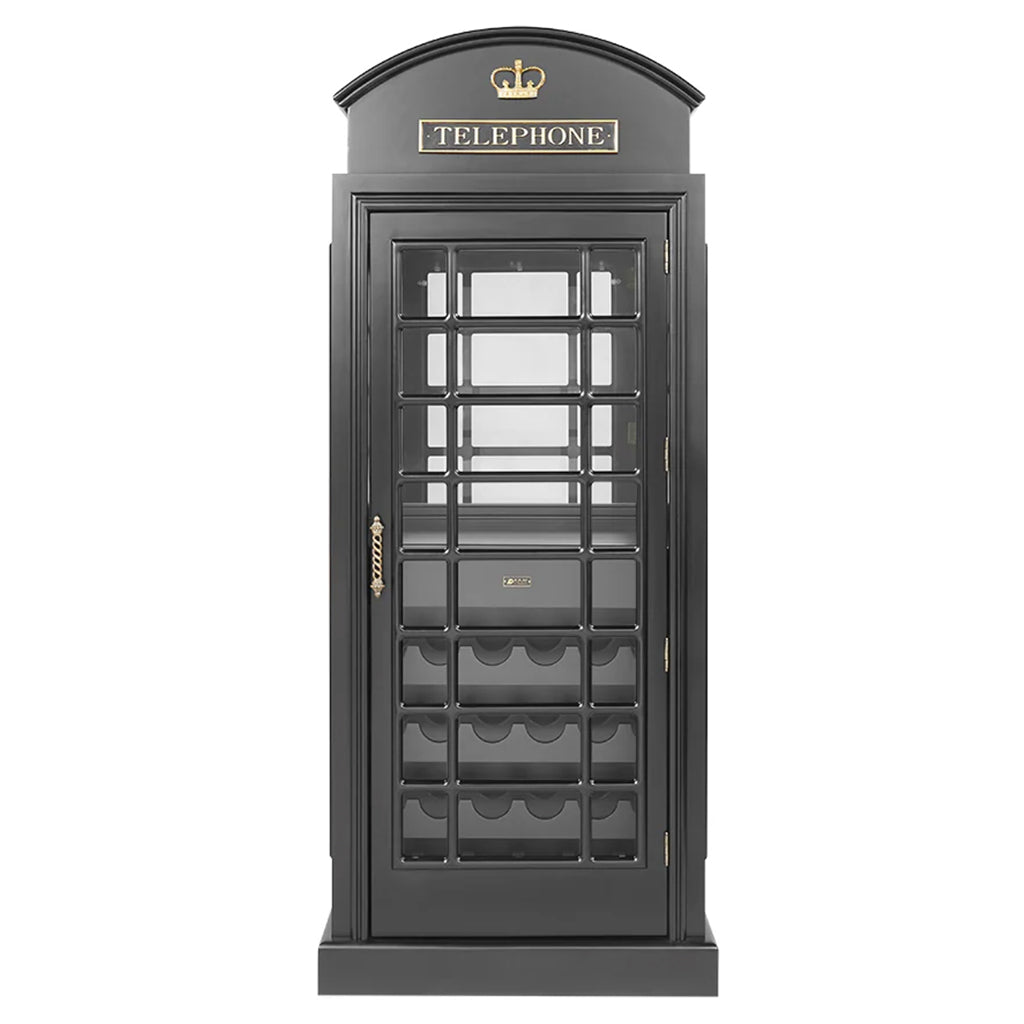 RAM Game Room English Phone Booth Bar Cabinet in Black front - Home Bars USA