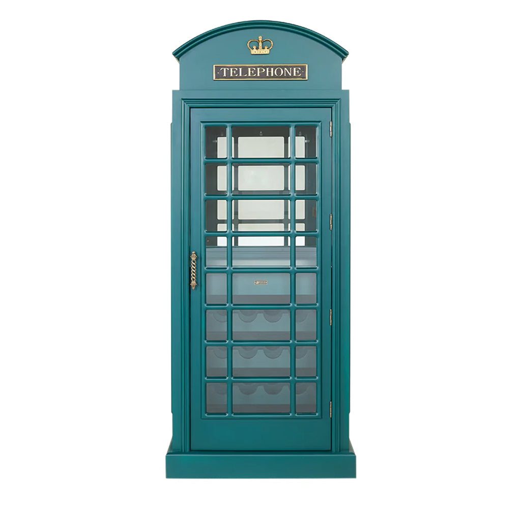 RAM Game Room English Phone Booth Bar Cabinet in British Racing Green front - Home Bars USA