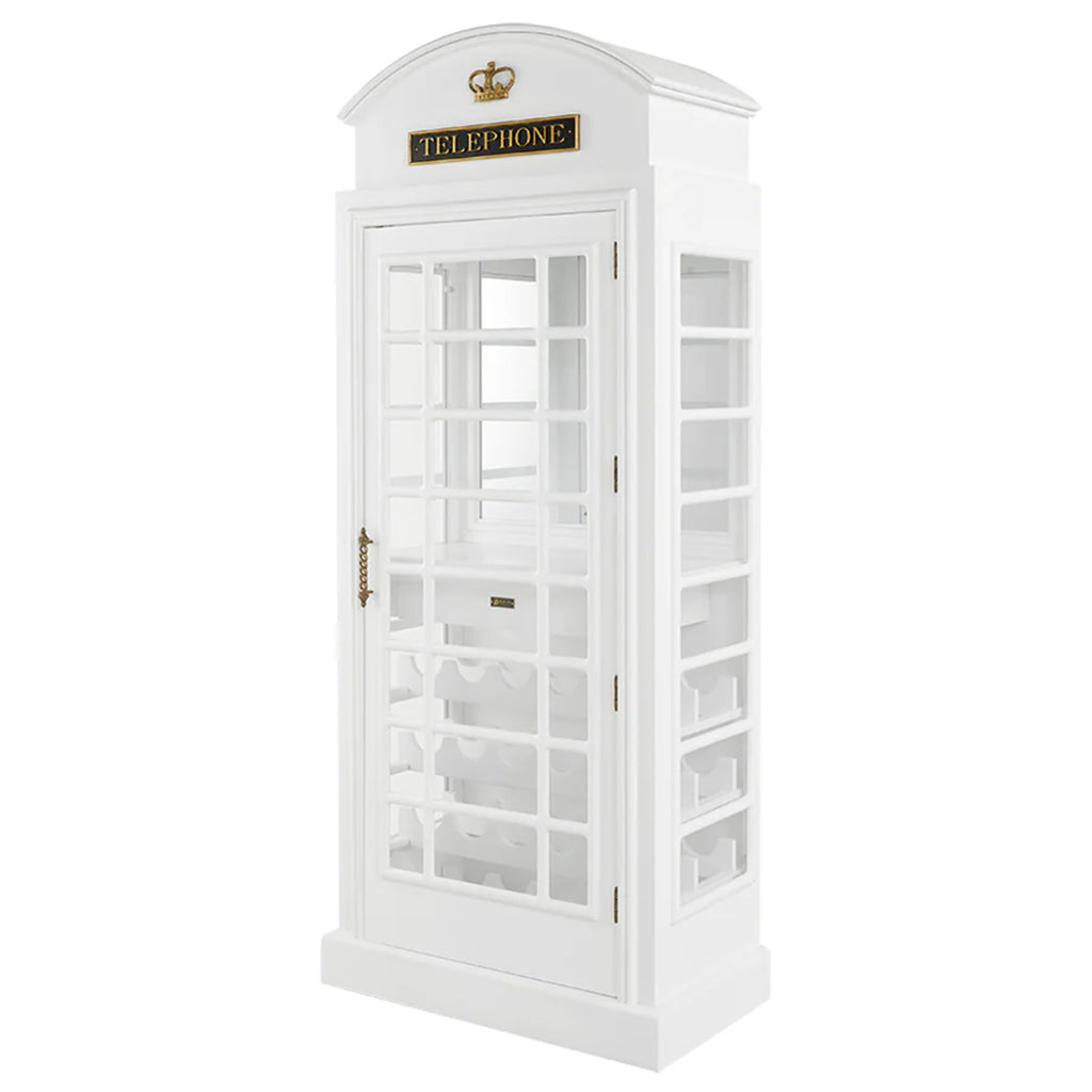 RAM Game Room English Phone Booth Bar Cabinet in Hull of a Good White - Home Bars USA