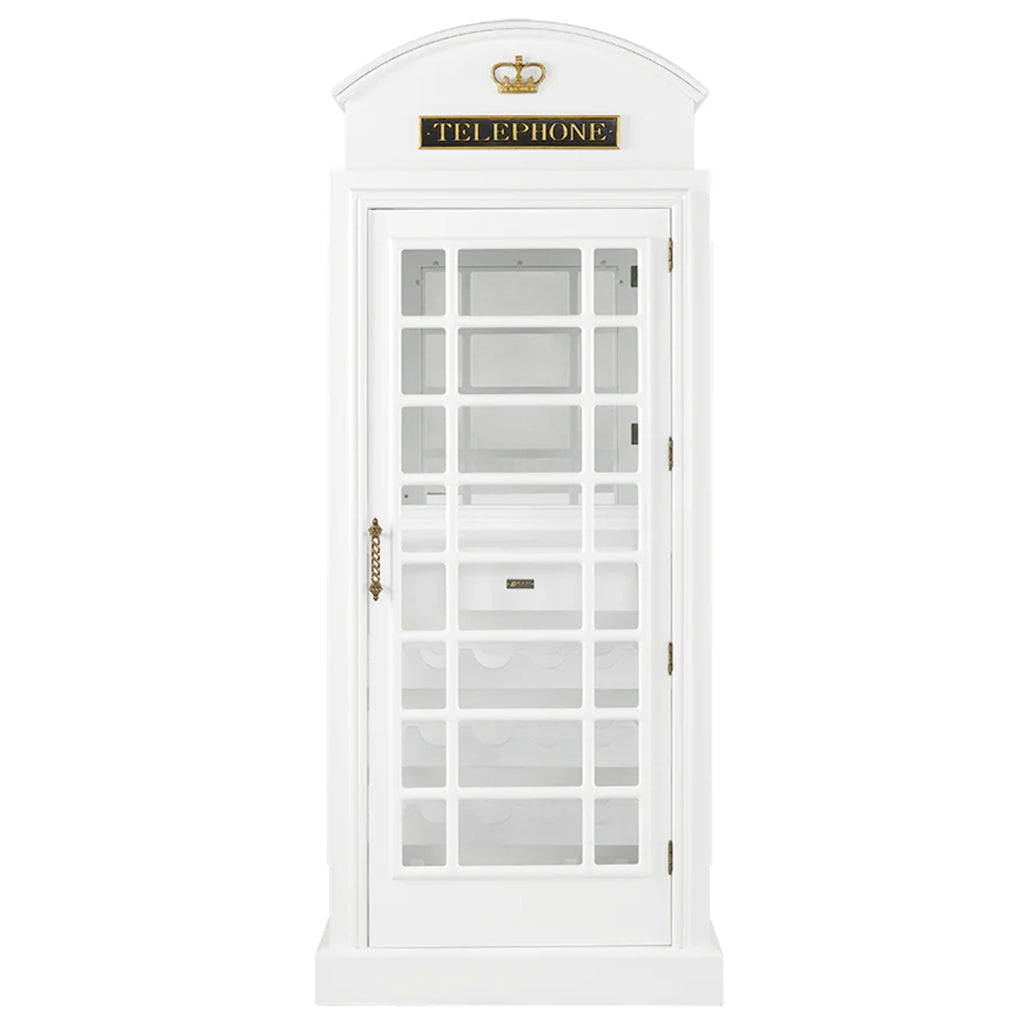 RAM Game Room English Phone Booth Bar Cabinet in Hull of a Good White front - Home Bars USA