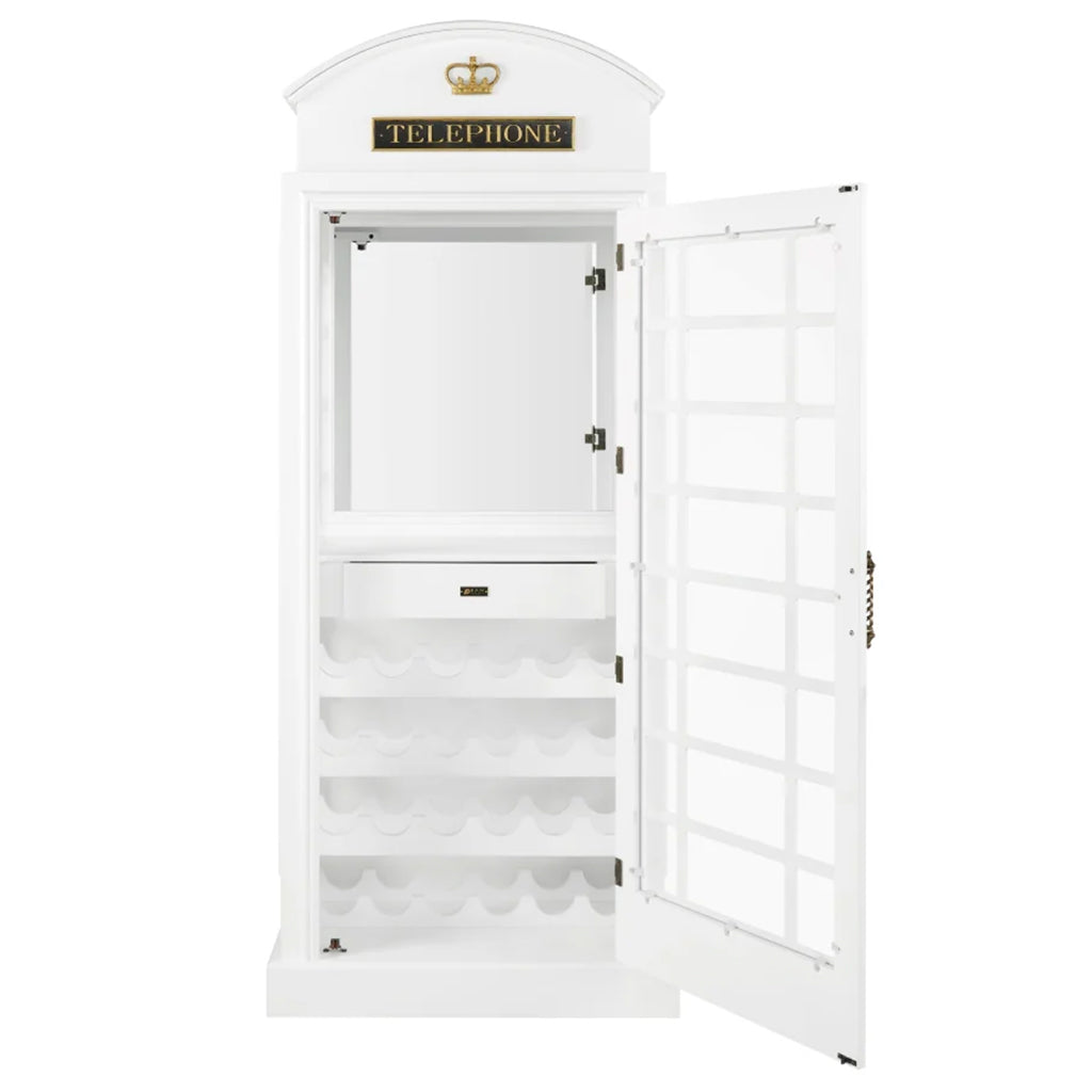 RAM Game Room English Phone Booth Bar Cabinet in Hull of a Good White - Home Bars USA