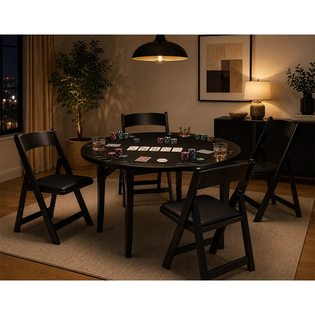 RAM Game Room 48" Folding Game Table in Black in interior design with a poker game - Home Bars USA
