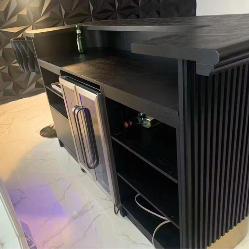 RAM Game Room Prohibition 84" Bar in Matte Black real photo of the back showing storage space - Home Bars USA