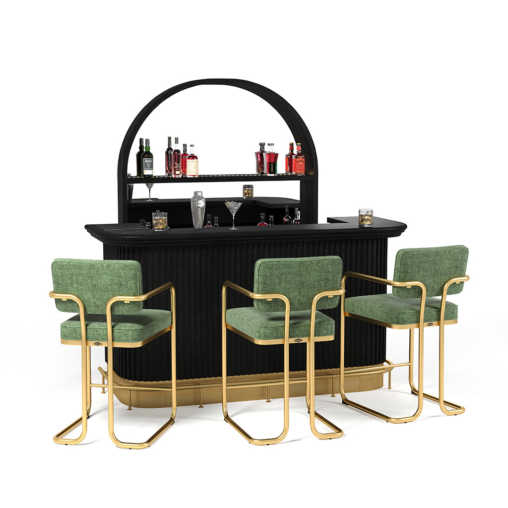 RAM Game Room Prohibition Bar in Matte Black full set with matching back bar and bar stools - Home Bars USA