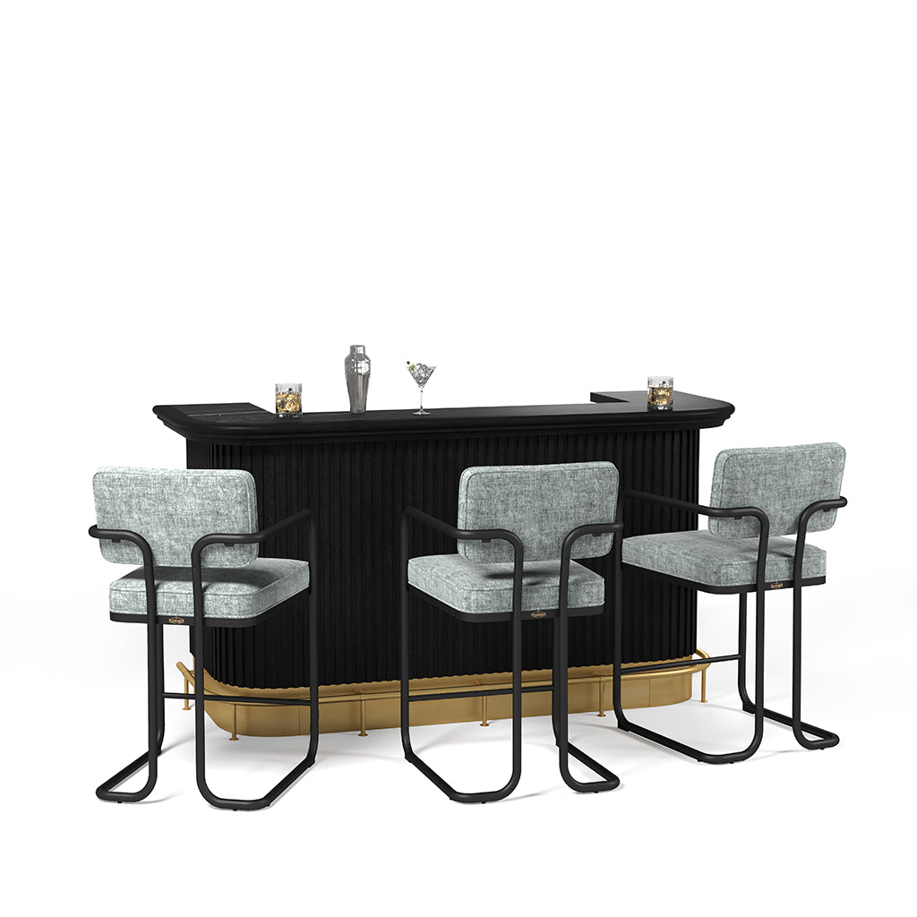 RAM Game Room Prohibition Bar in Matte Black with matching bar stools - Home Bars USA