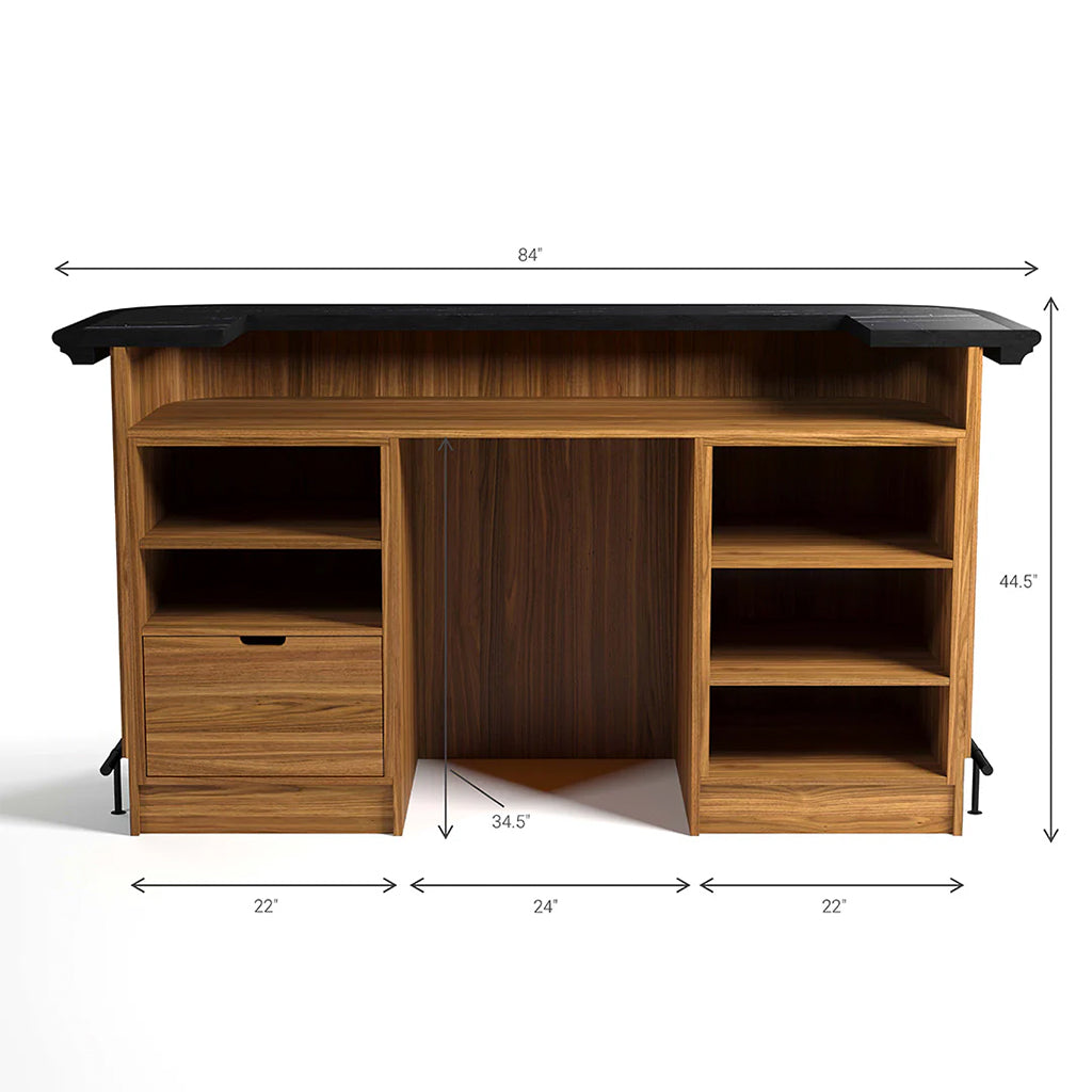 RAM Game Room Prohibition Bar in Matte Walnut dimensions back - Home Bars USA