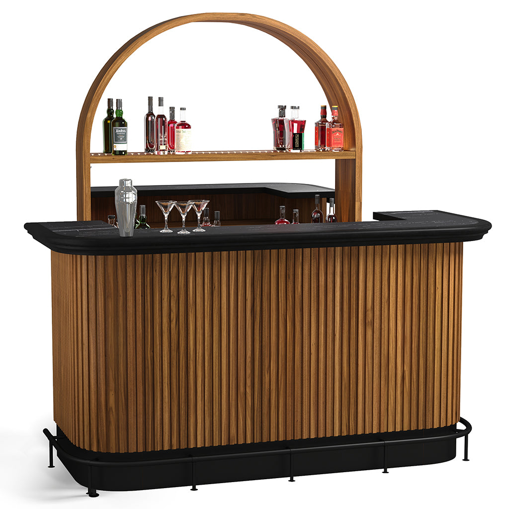 RAM Game Room Prohibition Bar in Matte Walnut with back bar - Home Bars USA