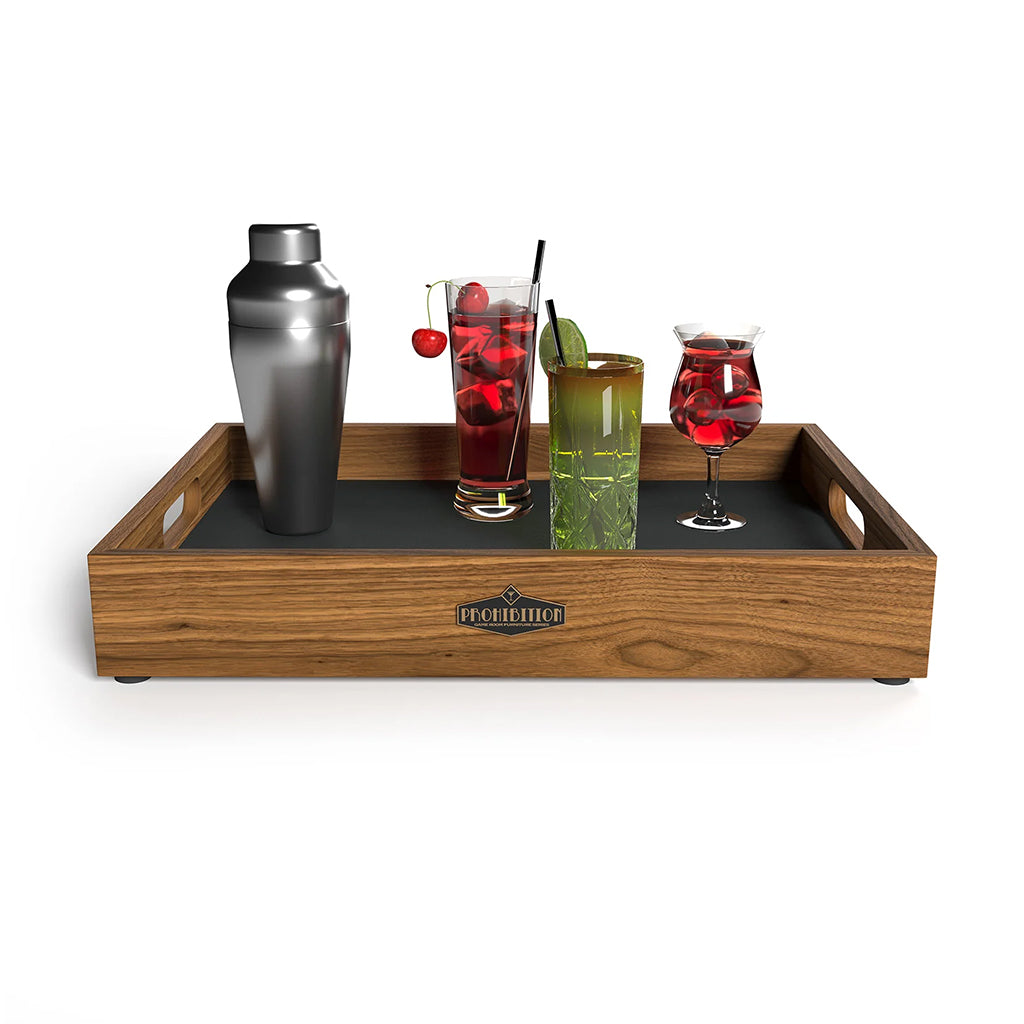 RAM Game Room Prohibition Cocktail Tray in Matte Walnut front - Home Bars USA