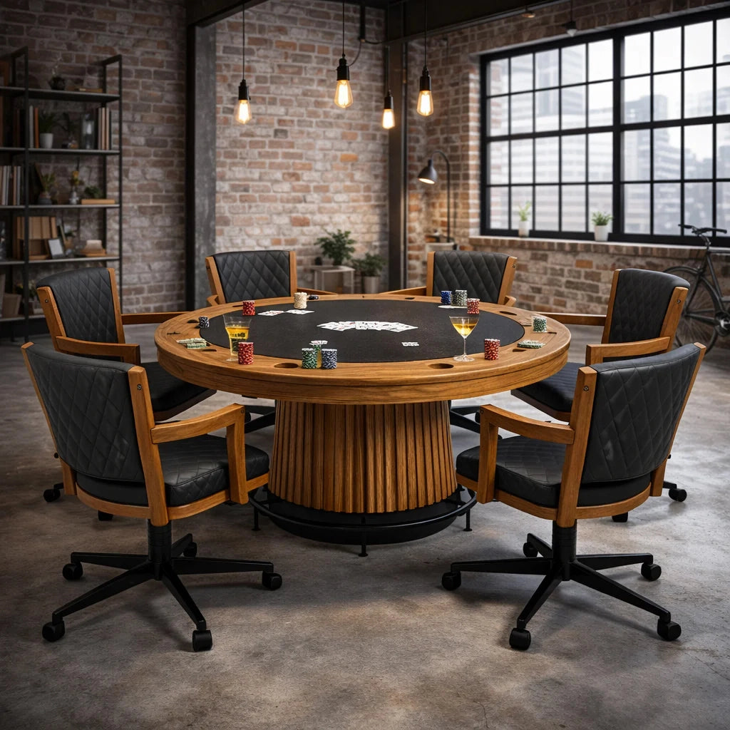 RAM Game Room Prohibition Poker Chair in Walnut set with a poker table in interior design - Home Bars USA