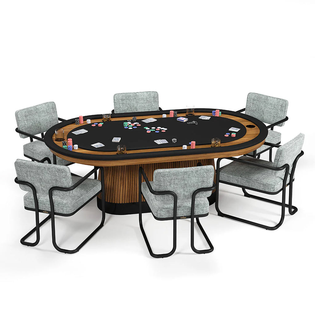 RAM Game Room Prohibition Texas Hold&#39;em Poker Table in Matte Walnut with game chairs - Home Bars USA