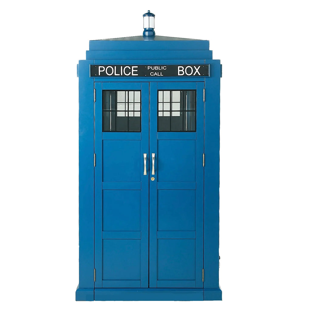 RAM Game Room The BARDIS English Police Booth Bar Cabinet front - Home Bars USA