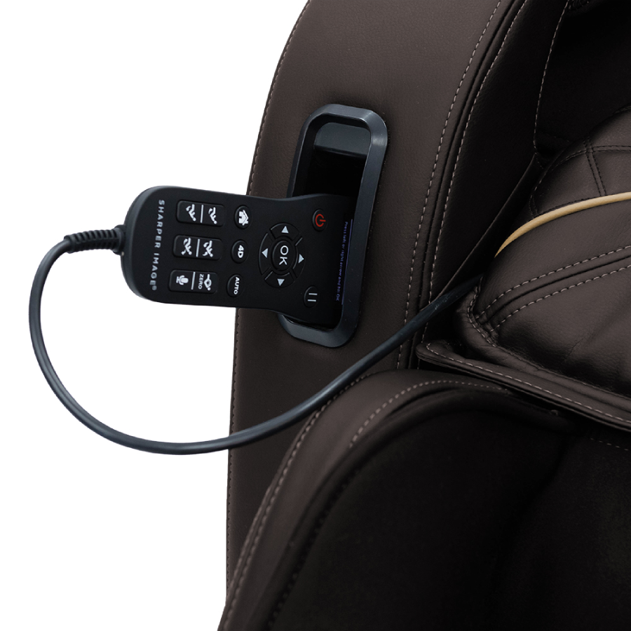 Sharper Image Axis 4D Massage Chair in Brown remote control pocket - Home Bars USA