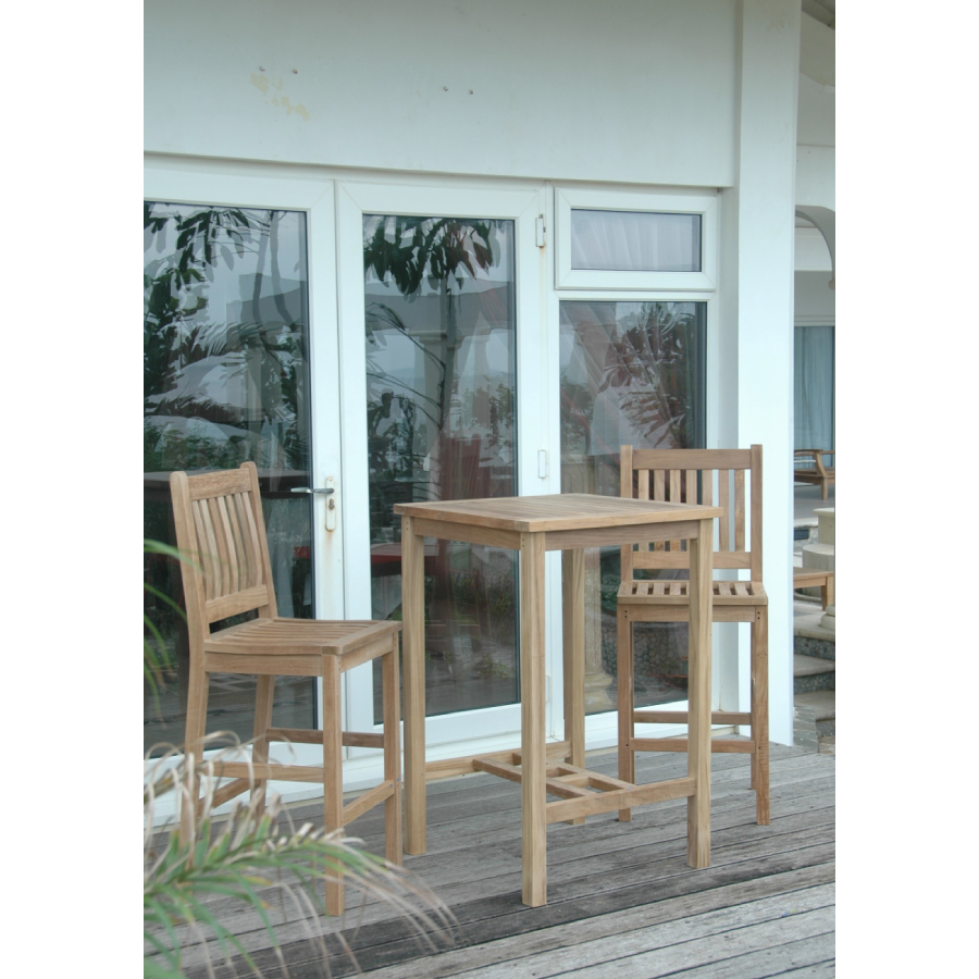 Anderson Teak Avalon Outdoor Bar Set with a 27" Square Outdoor Bar Table and 2 New Avalon Outdoor Bar Chairs - Home Bars USA