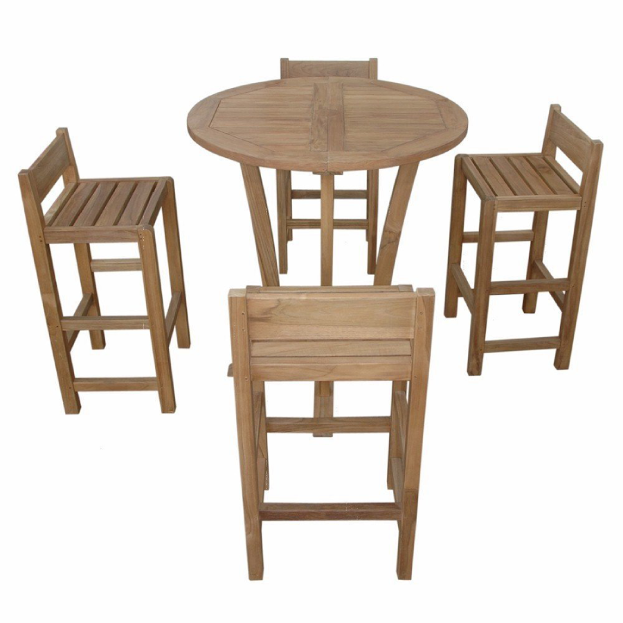 Anderson Teak Descanso Sedona Outdoor Bar Set with Descanso 35&quot; Round Outdoor Bar Table and 4 Sedona Outdoor Bar Chairs from top - Home Bars USA