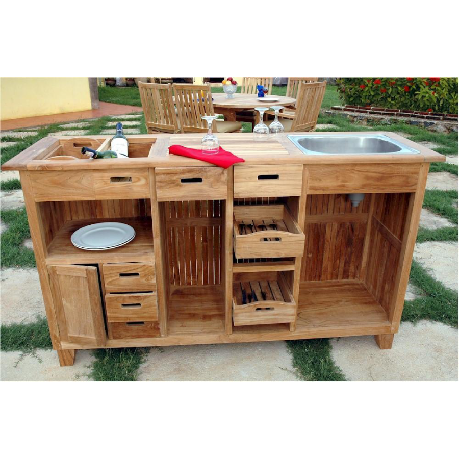 Anderson Teak Safari Outdoor Bar Table in a patio - Home Bars USA