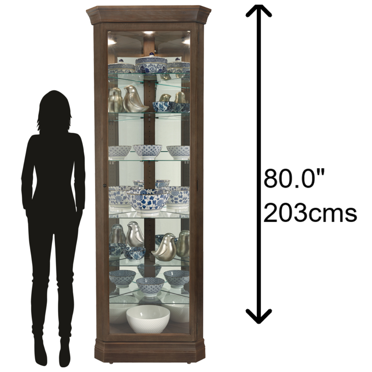Howard Miller Delia Corner Curio Cabinet 680641 scale - Home Bars USA