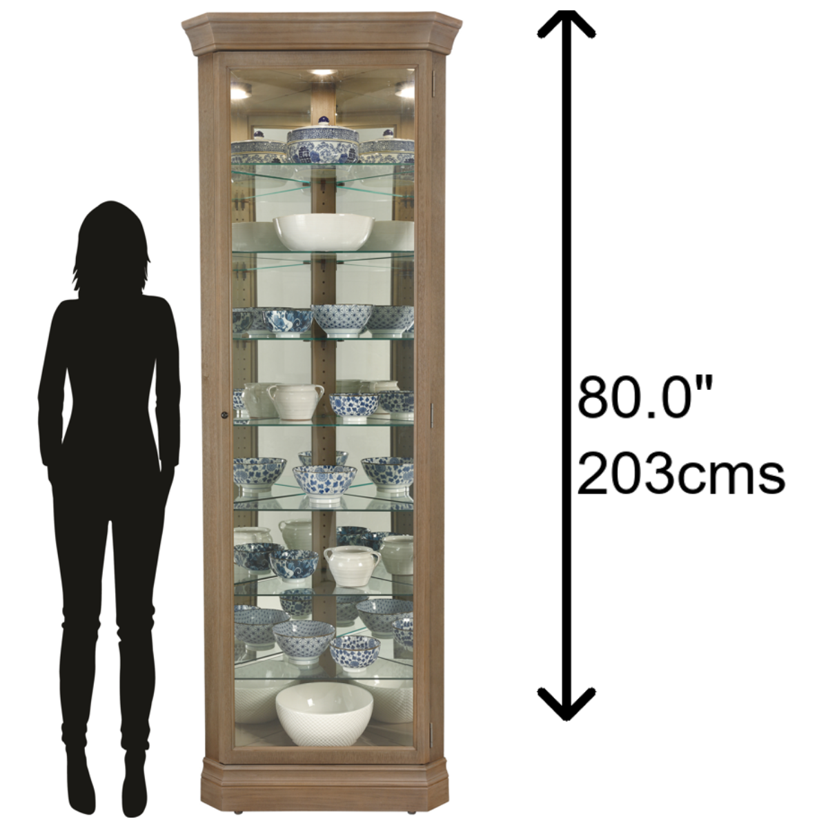 Howard Miller Delia III Corner Curio Cabinet 680643 scale - Home Bars USA