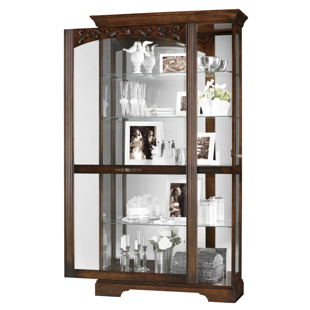 Howard Miller Hartland Curio Cabinet 680445 with an open door - Home Bars USA