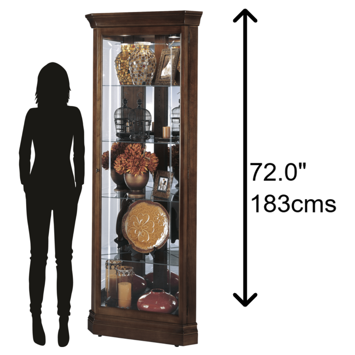 Howard Miller Jennings Corner Curio Cabinet 680346 scale - Home Bars USA