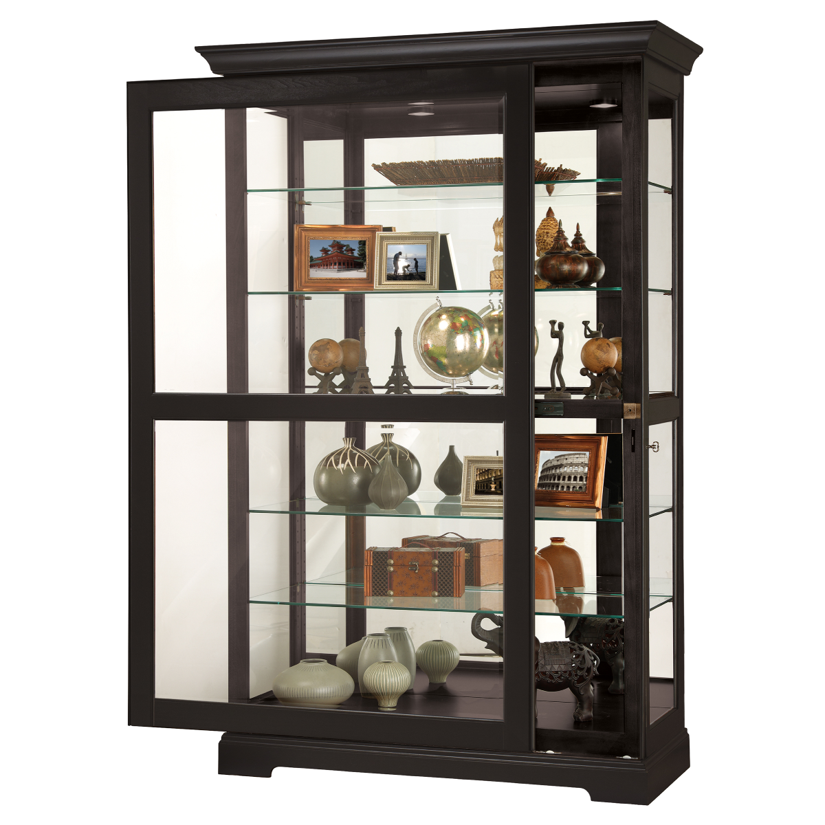 Howard Miller Kane II Curio Cabinet 680624 with an open door - Home Bars USA