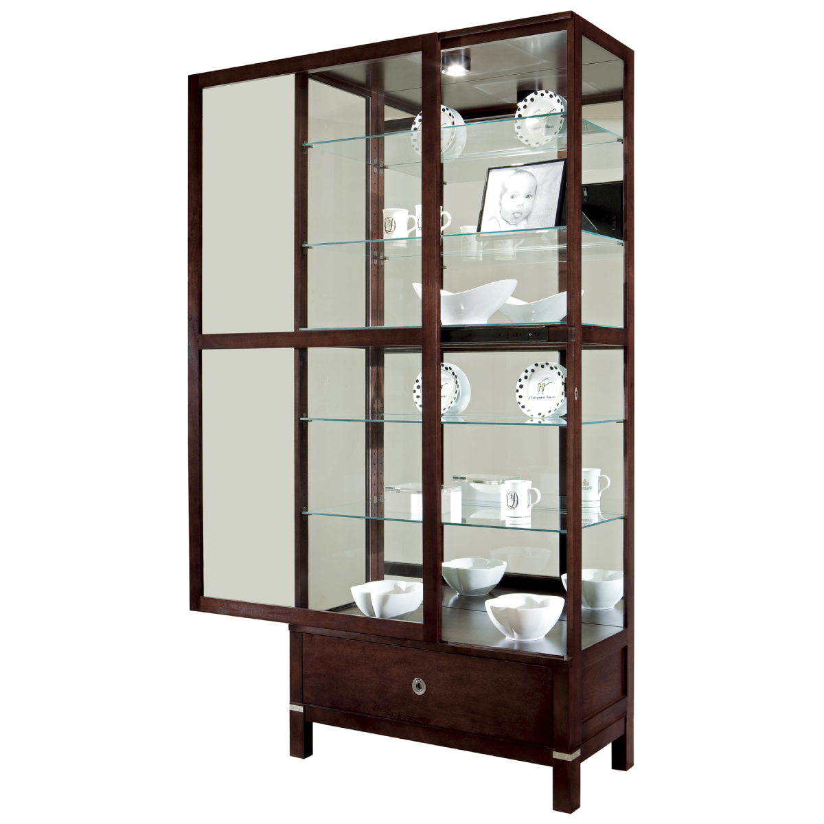 Howard Miller Williamson Curio Cabinet 680515 with an open door - Home Bars USA