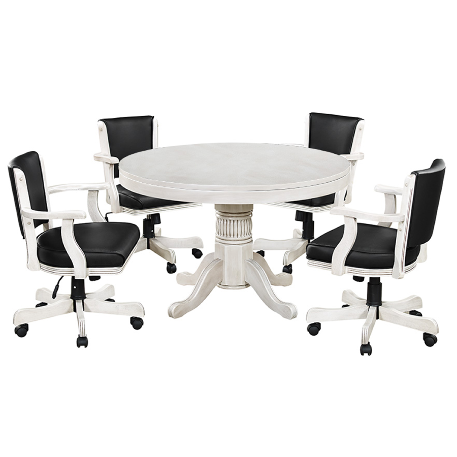 RAM Game Room 48&quot; Game Table in Antique White with poker game chairs - Home Bars USA