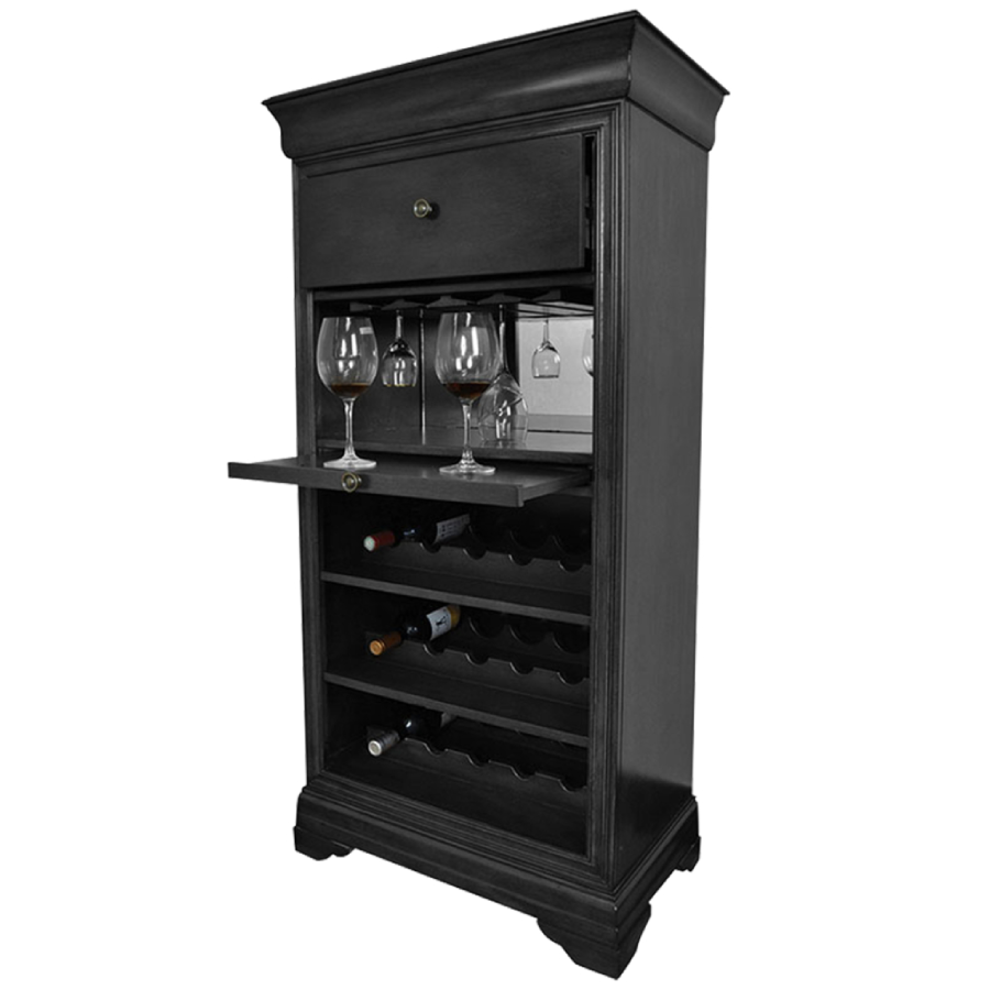 RAM Game Room Bar Cabinet with Wine Rack - Black liquor cabinet  - Home Bars USA