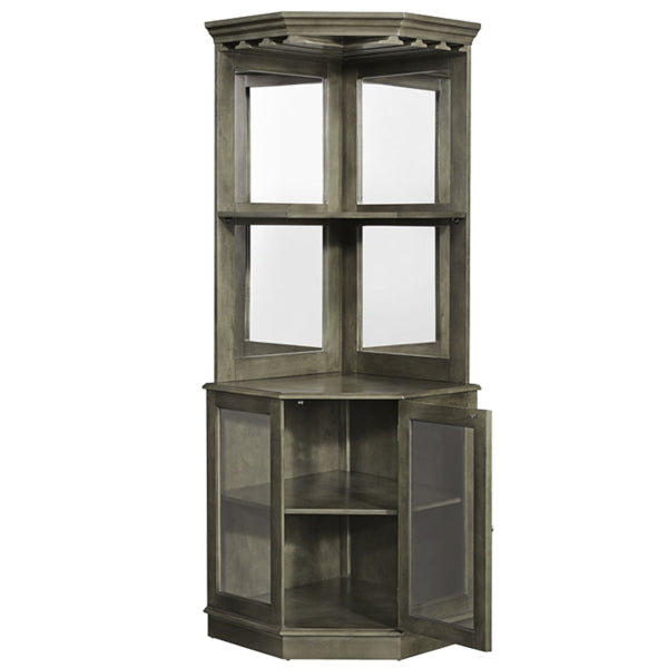 RAM Game Room Corner Bar Cabinet in Slate front view with an open door - Home Bars USA