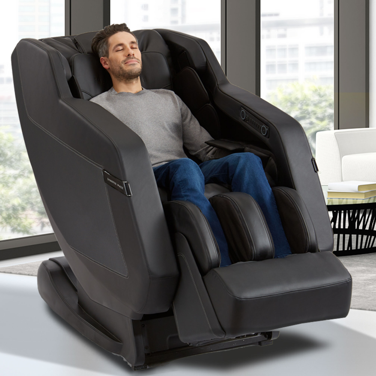 Sharper Image Relieve 3D Zero Gravity Massage Chair in Black in interior - Home Bars USA