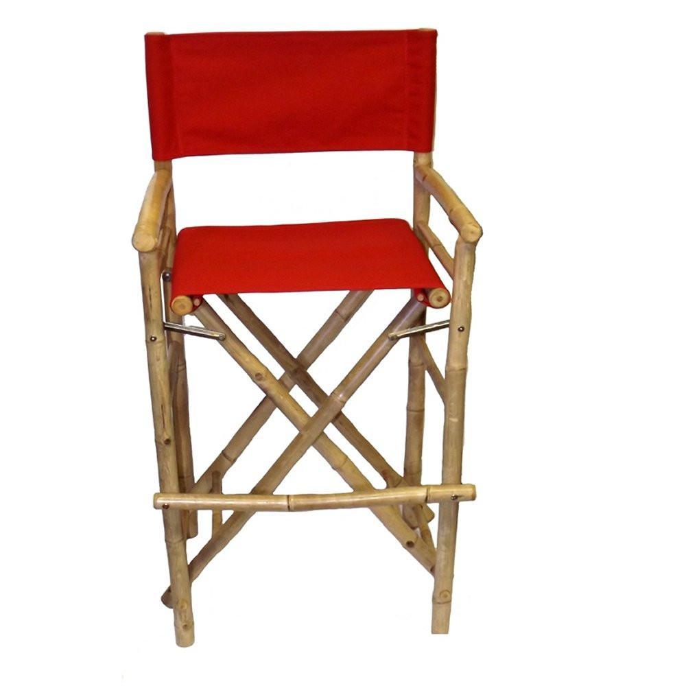 Bamboo54 Bamboo Folding Canvas Bar Stool with Red Canvas (Set of 2)