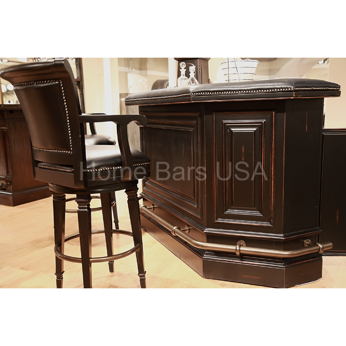 Howard Miller Northport Bar Stool 697009 real photo of bar stool side with the matching bar set - Home Bars USA