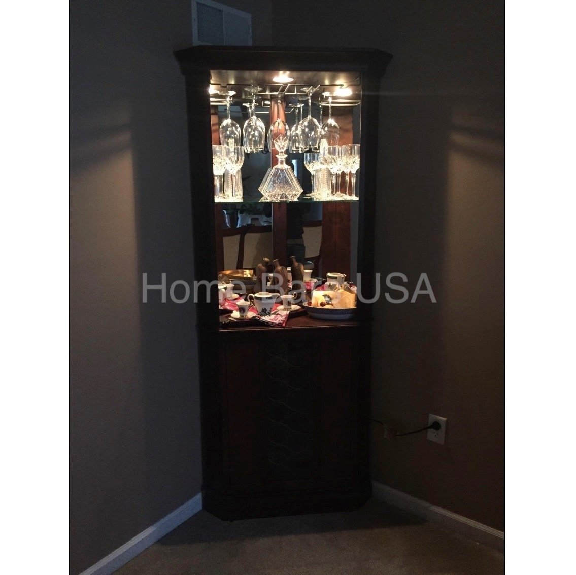 Howard Miller Piedmont Corner Wine &amp; Bar Cabinet 690000 real photo of the inside light - Home Bars USA
