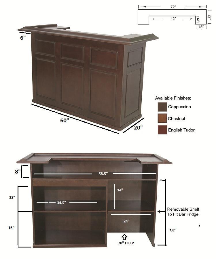 RAM Game Room 72&quot; Home Bar in Cappuccino dimensions - Home Bars USA